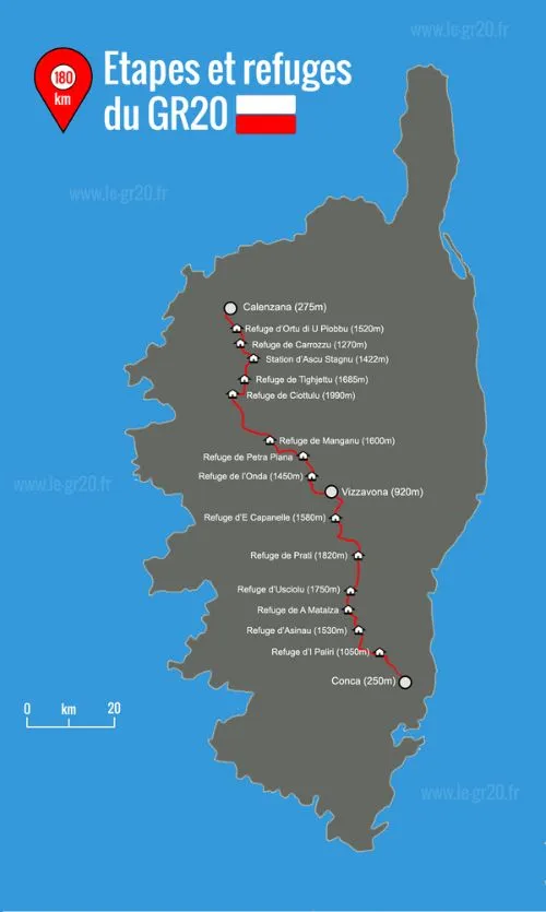 Plan &eacute;tapes du GR20