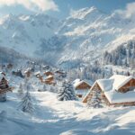 Village de chalets en bois enneigés dans les Alpes suisses