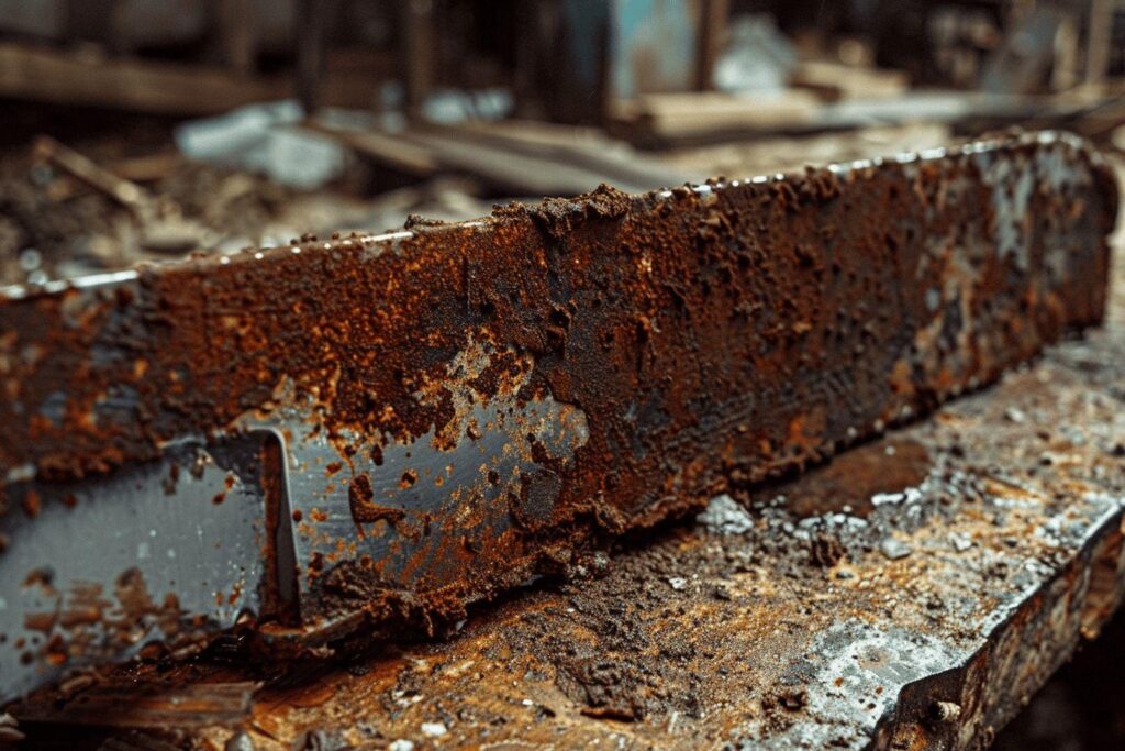 Gros plan d'un morceau de m&eacute;tal rouill&eacute; et d&eacute;t&eacute;rior&eacute;