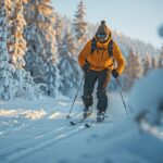 Personne skiant sur une piste enneigée dans la forêt enneigée