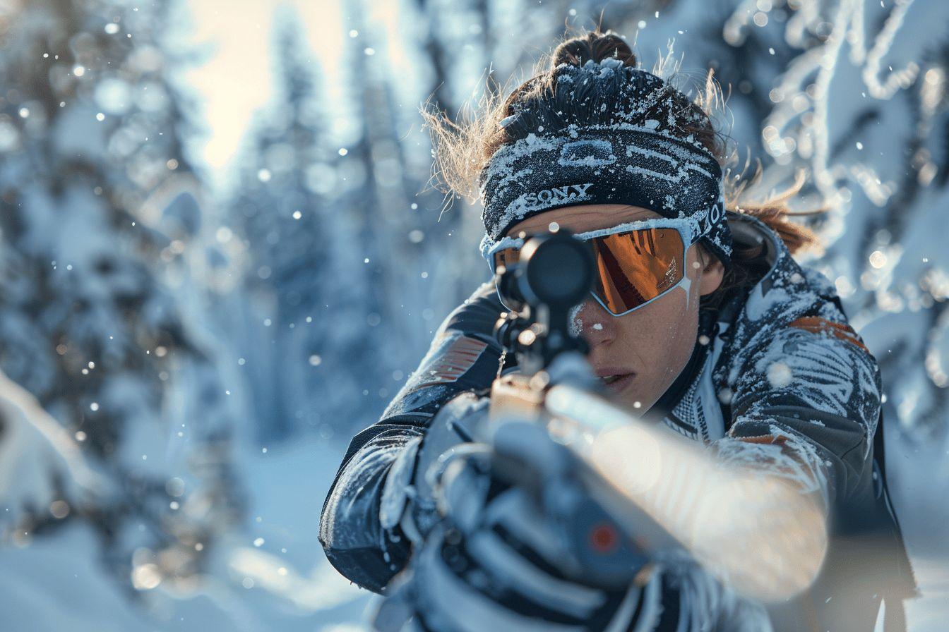 Un sportif en tenue d'hiver dans un paysage enneig&eacute;