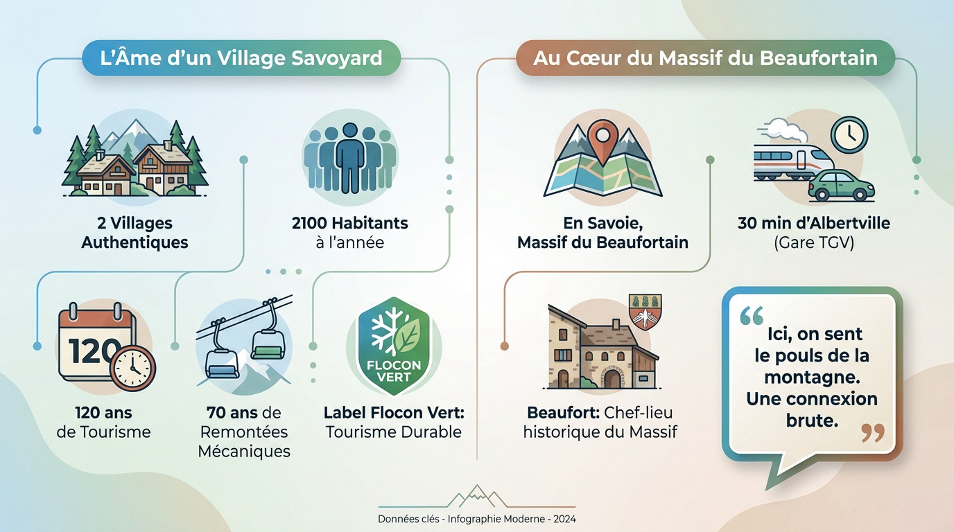 Vue authentique du village traditionnel d'Ar&ecirc;ches-Beaufort au c&oelig;ur du massif savoyard