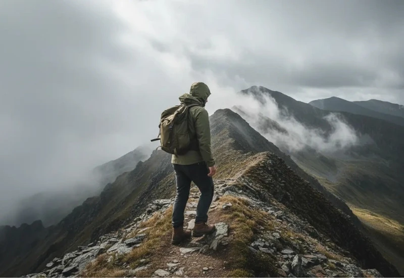un homme en randonnée sur une montagne