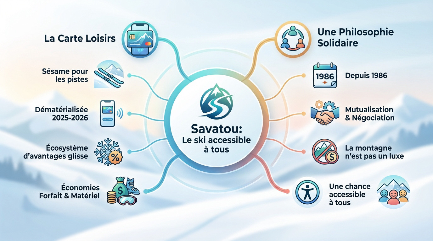 Skieurs profitant de la montagne gr&acirc;ce aux r&eacute;ductions Savatou
