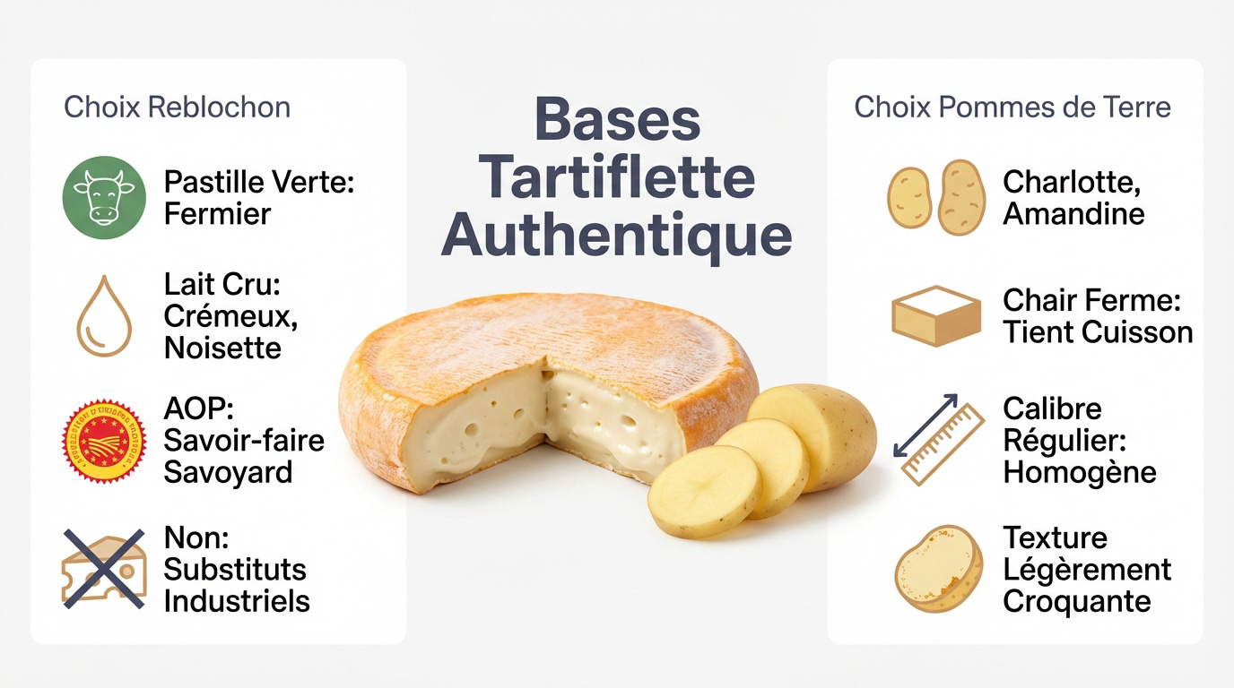Reblochon fermier AOP et pommes de terre &agrave; chair ferme pour une tartiflette