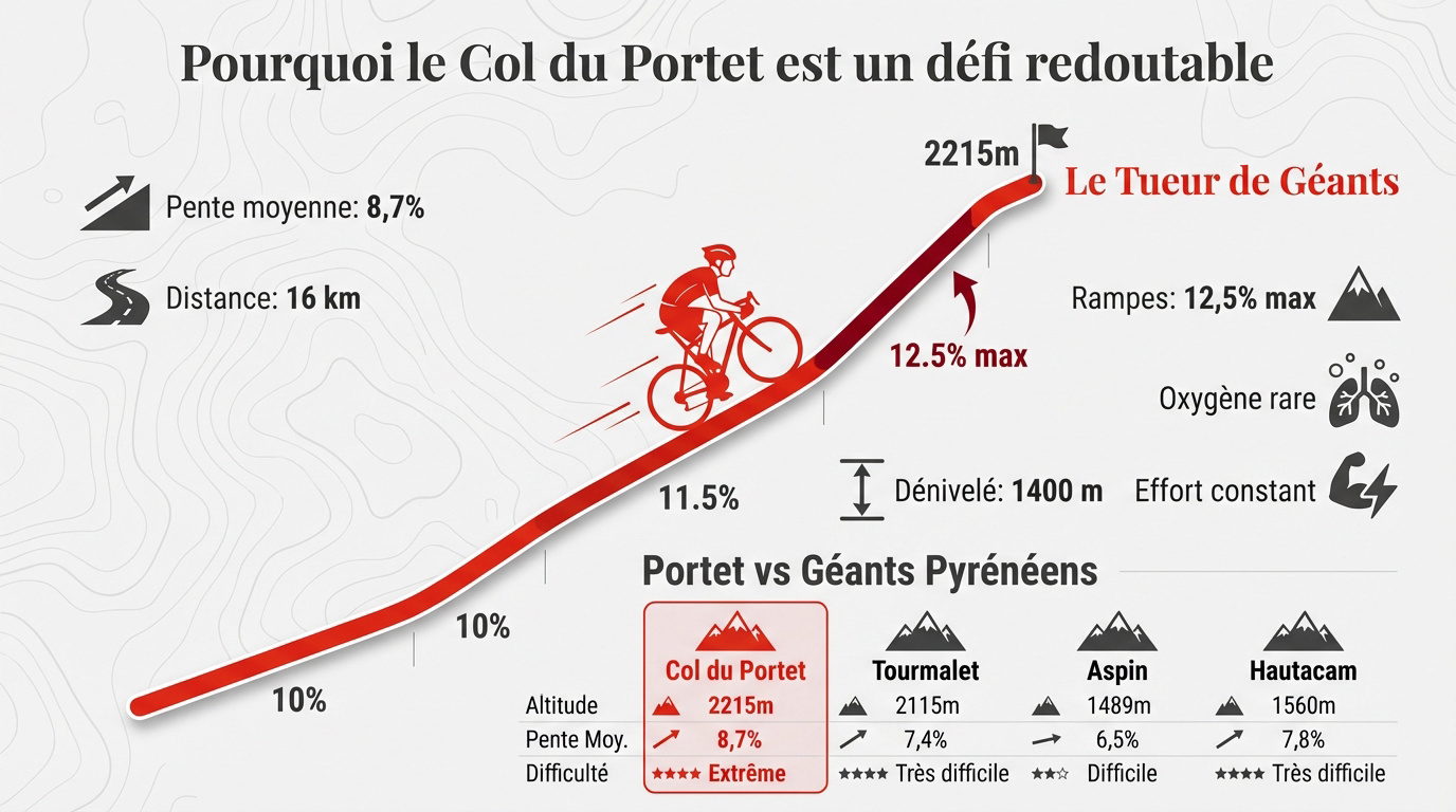 Profil de la mont&eacute;e cycliste du Col du Portet dans les Pyr&eacute;n&eacute;es