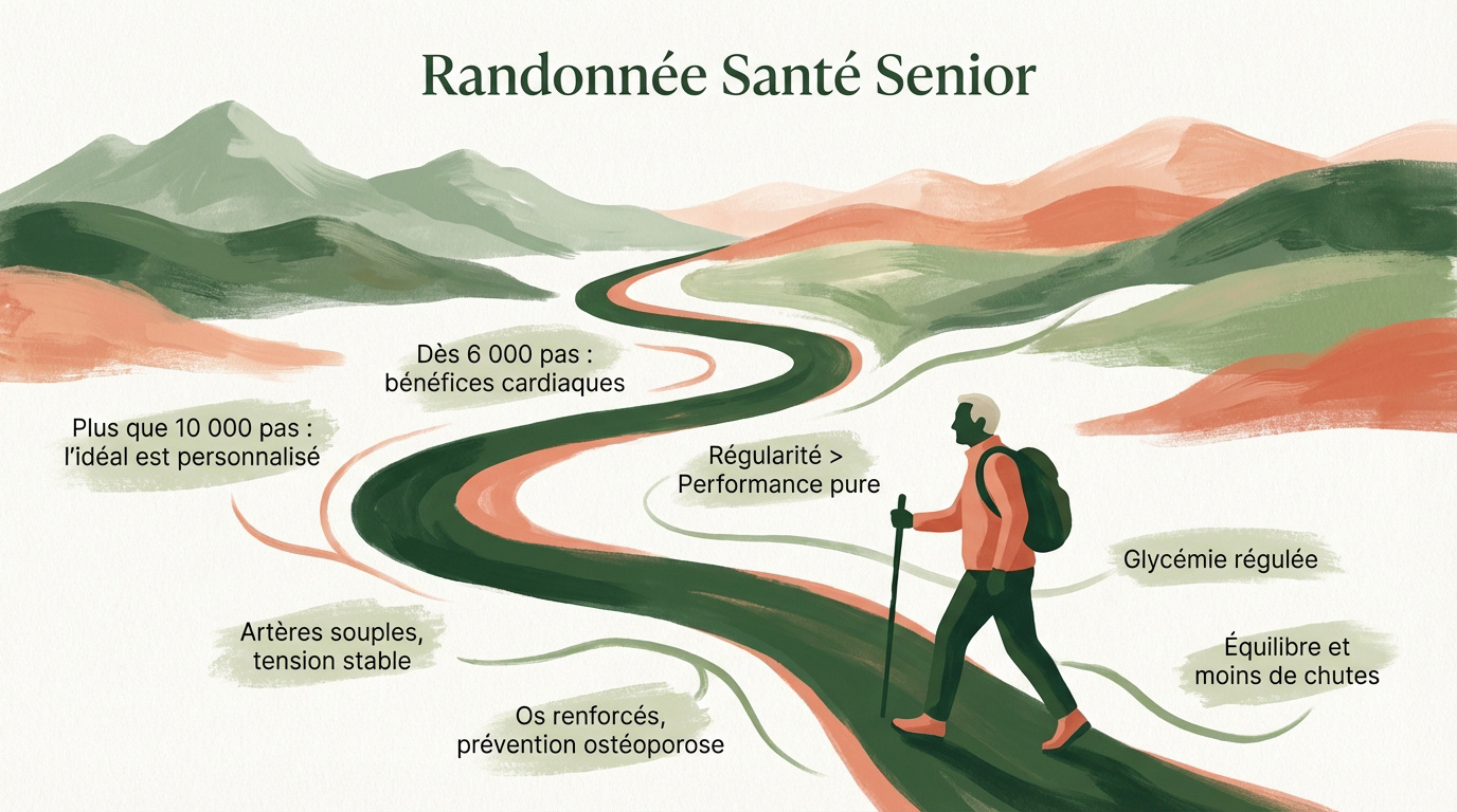 Infographie montrant les b&eacute;n&eacute;fices de la randonn&eacute;e et de la marche pour la sant&eacute; des seniors