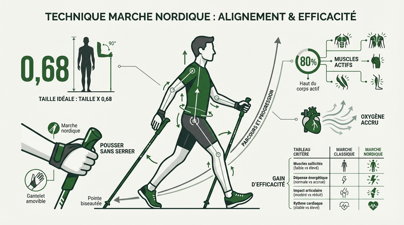 Technique de marche nordique et alignement du corps