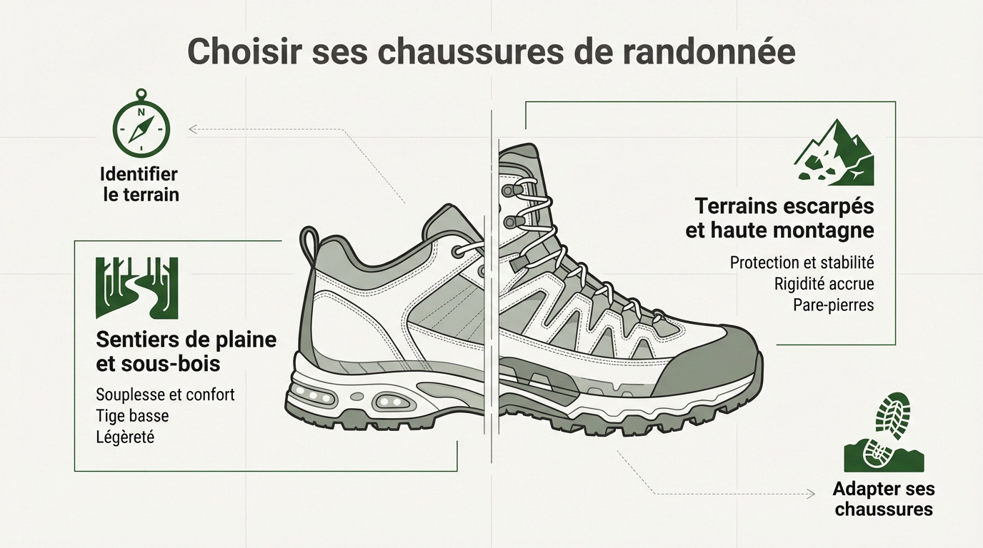 Chaussures de randonn&eacute;e robustes sur un terrain montagneux rocailleux
