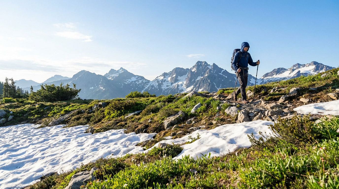 Randonnée printanière en montagne avec des vêtements adaptés pour la sécurité