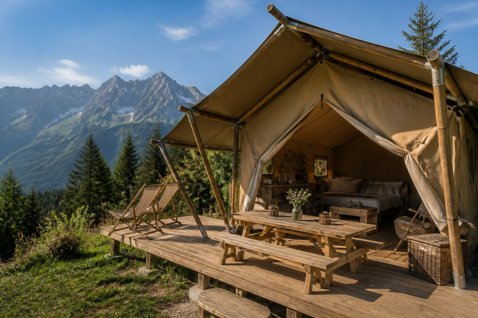 Camp de base en Haute-Savoie : tentes safari et déconnexion